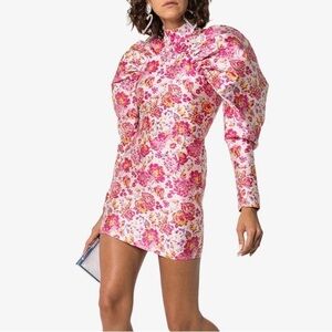 Rotate Birger Christensen Pink Floral Puff Sleeve Dress Size Medium